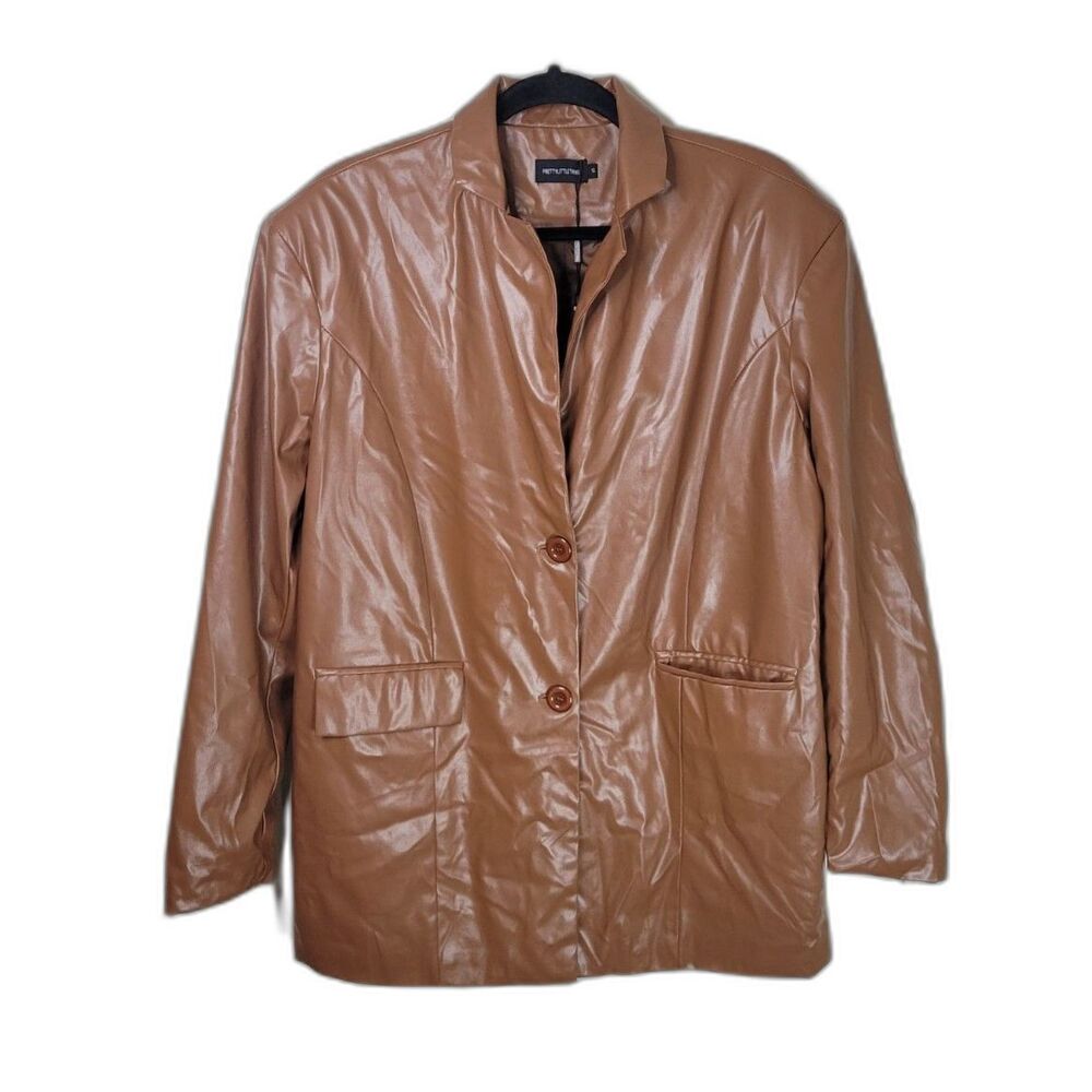 PrettyLittleThing Toffee Vegan Leather Oversized Dad Blazer